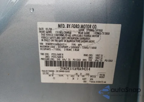 2009 Ford Flex Se from USA, damaged, VIN 2FMDK51C69BA94314